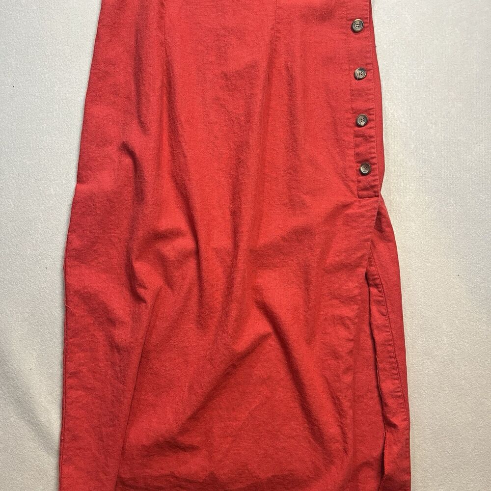 Vintage Olivia Rose Red Linen Lagenlook Side Slit Button-Down Maxi Dress, Sz 18 - Picture 6 of 10